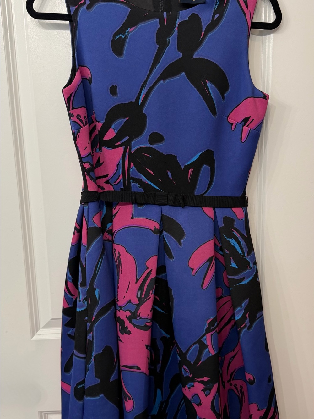 Taylor' Blue & Pink Floral Fit-and-Flare Dress with Pockets